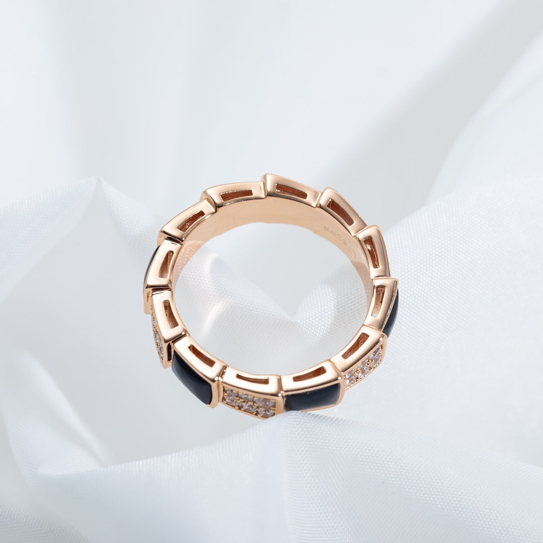[LORA]SERPENTI RING PINK GOLD BLACK MOP DIAMOND PAVED 4MM