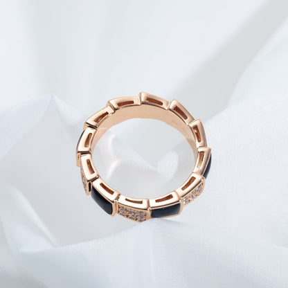 [LORA]SERPENTI RING PINK GOLD BLACK MOP DIAMOND PAVED 4MM