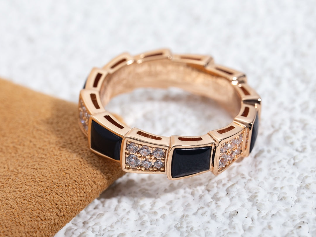 [LORA]SERPENTI RING PINK GOLD BLACK MOP DIAMOND PAVED 4MM