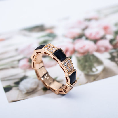 [LORA]SERPENTI RING PINK GOLD BLACK MOP DIAMOND PAVED 4MM