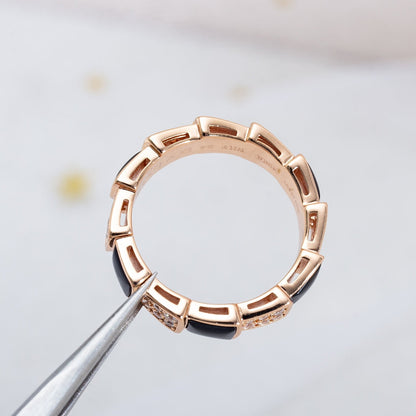 [LORA]SERPENTI RING PINK GOLD BLACK MOP DIAMOND PAVED 4MM