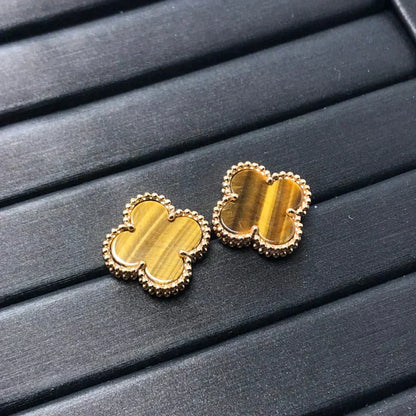 [LORA]CLOVER MEDIUM 1 MOTIFS TIGER EYE EARRINGS