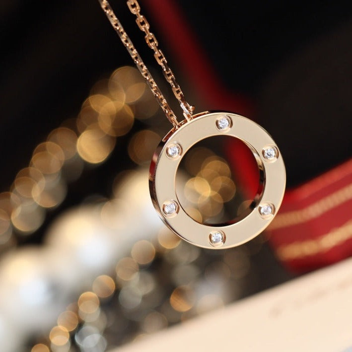 [LORA]LOVE NECKLACE 16MM 6 DIAMONDS PINK GOLD