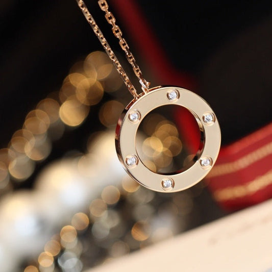 [LORA]LOVE NECKLACE 16MM 6 DIAMONDS PINK GOLD