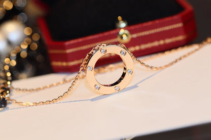 [LORA]LOVE NECKLACE 16MM 6 DIAMONDS PINK GOLD