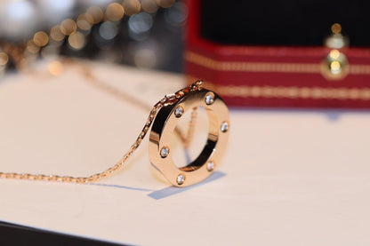 [LORA]LOVE NECKLACE 16MM 6 DIAMONDS PINK GOLD