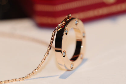 [LORA]LOVE NECKLACE 16MM 6 DIAMONDS PINK GOLD