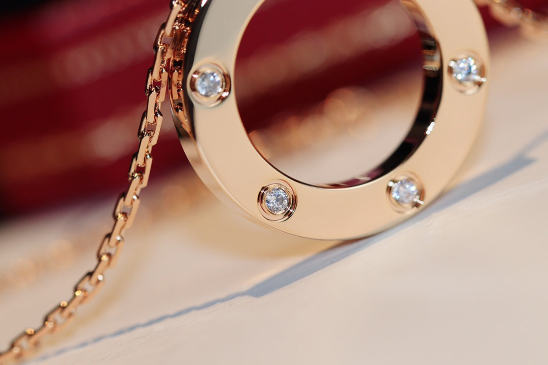 [LORA]LOVE NECKLACE 16MM 6 DIAMONDS PINK GOLD