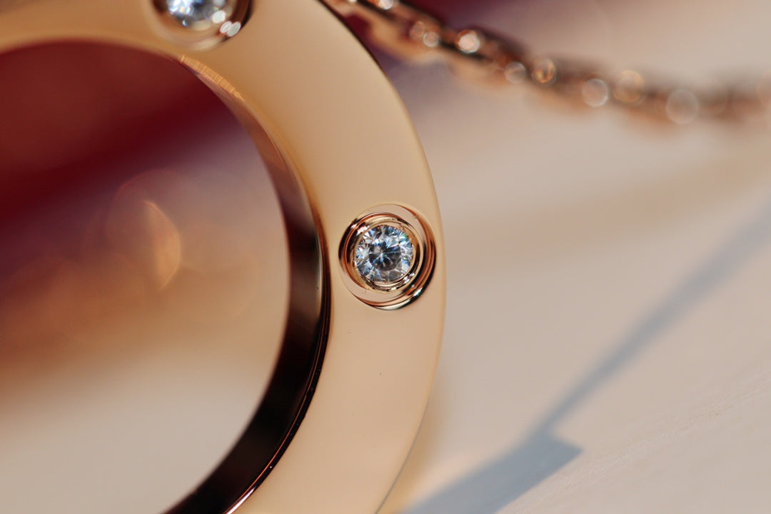 [LORA]LOVE NECKLACE 16MM 6 DIAMONDS PINK GOLD