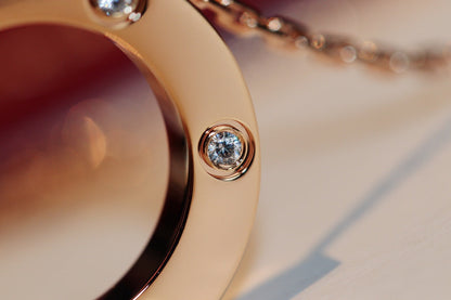 [LORA]LOVE NECKLACE 16MM 6 DIAMONDS PINK GOLD