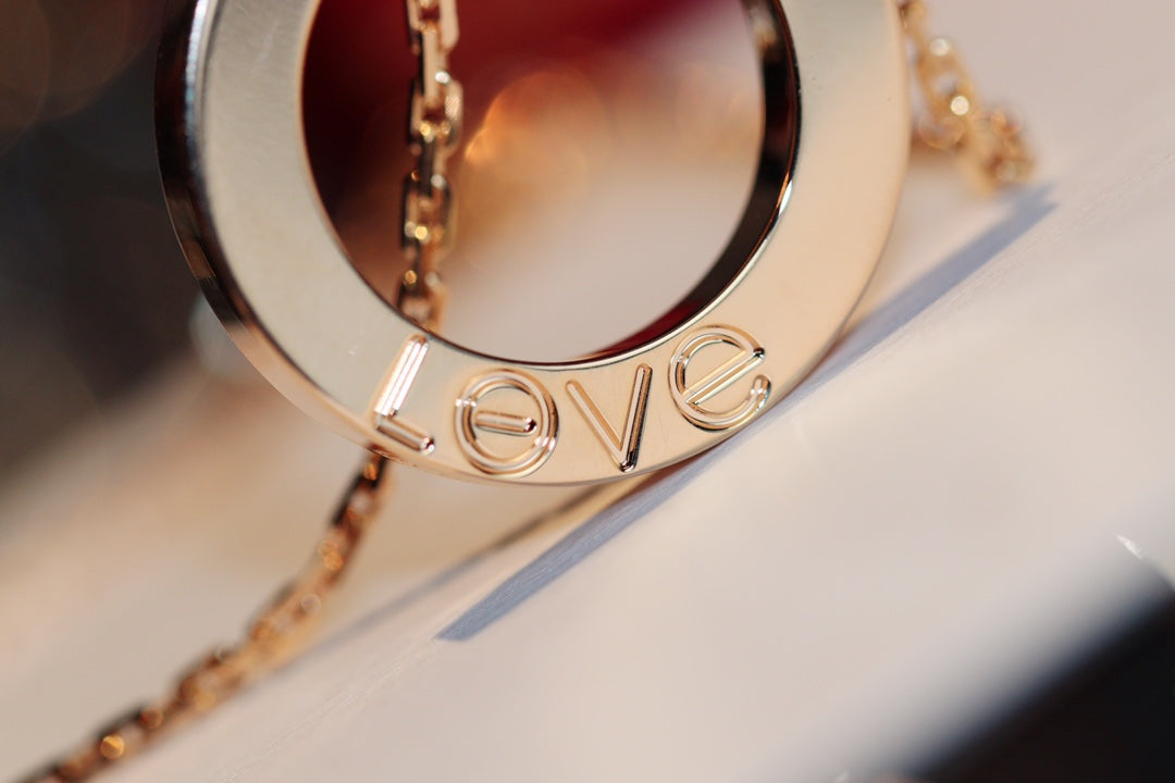 [LORA]LOVE NECKLACE 16MM 6 DIAMONDS PINK GOLD