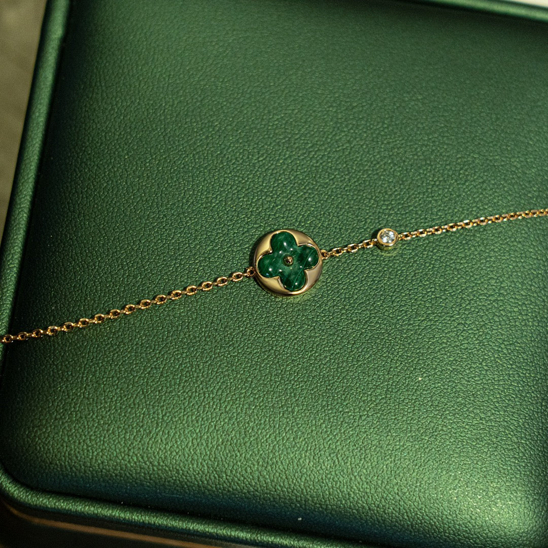 [LORA]SUN MALACHITE 1 DIAMOND PINK GOLD BRACELET