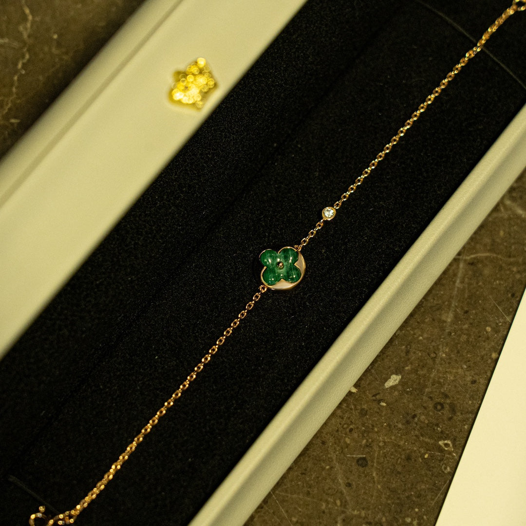 [LORA]SUN MALACHITE 1 DIAMOND PINK GOLD BRACELET