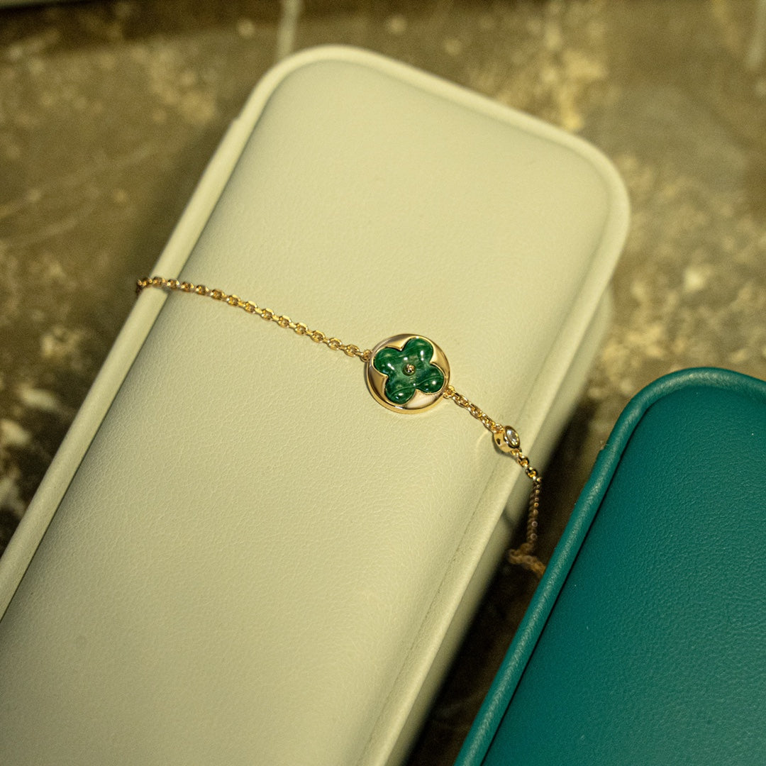 [LORA]SUN MALACHITE 1 DIAMOND PINK GOLD BRACELET