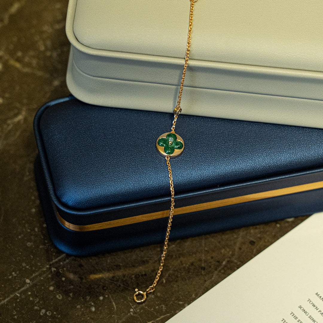 [LORA]SUN MALACHITE 1 DIAMOND PINK GOLD BRACELET