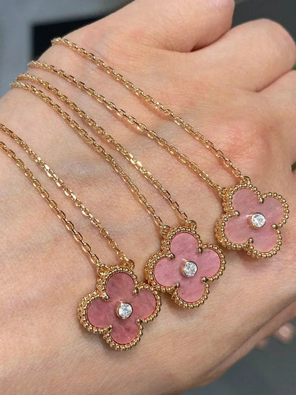 [LORA]CLOVER 15MM DIAMOND RHODONITE NECKLACE