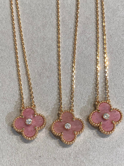 [LORA]CLOVER 15MM DIAMOND RHODONITE NECKLACE