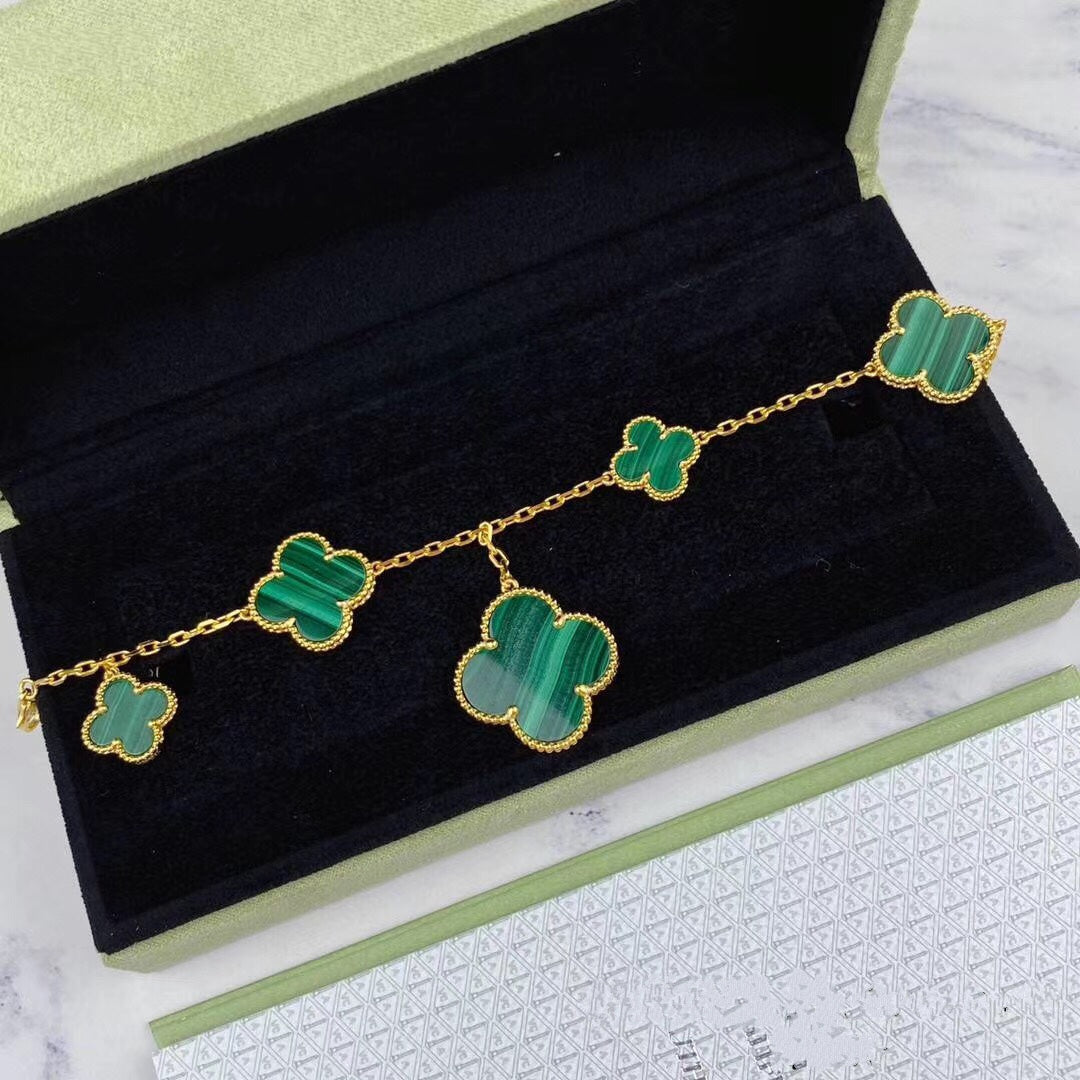 [Lora]MAGIC CLOVER MALACHITE GOLD BRACELET 5 MOTIFS
