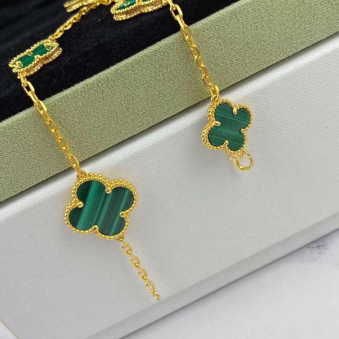 [Lora]MAGIC CLOVER MALACHITE GOLD BRACELET 5 MOTIFS