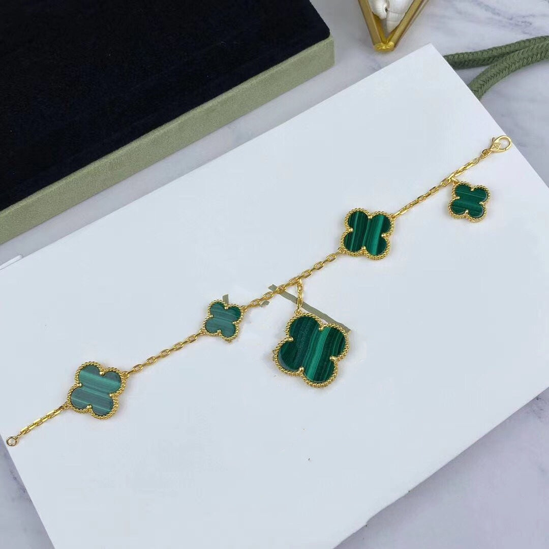 [Lora]MAGIC CLOVER MALACHITE GOLD BRACELET 5 MOTIFS