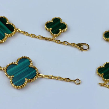 [Lora]MAGIC CLOVER MALACHITE GOLD BRACELET 5 MOTIFS