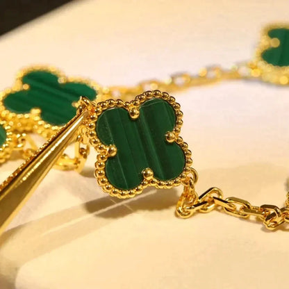 [LORA]CLOVER 5 MOTIFS MALACHITE BRACELET