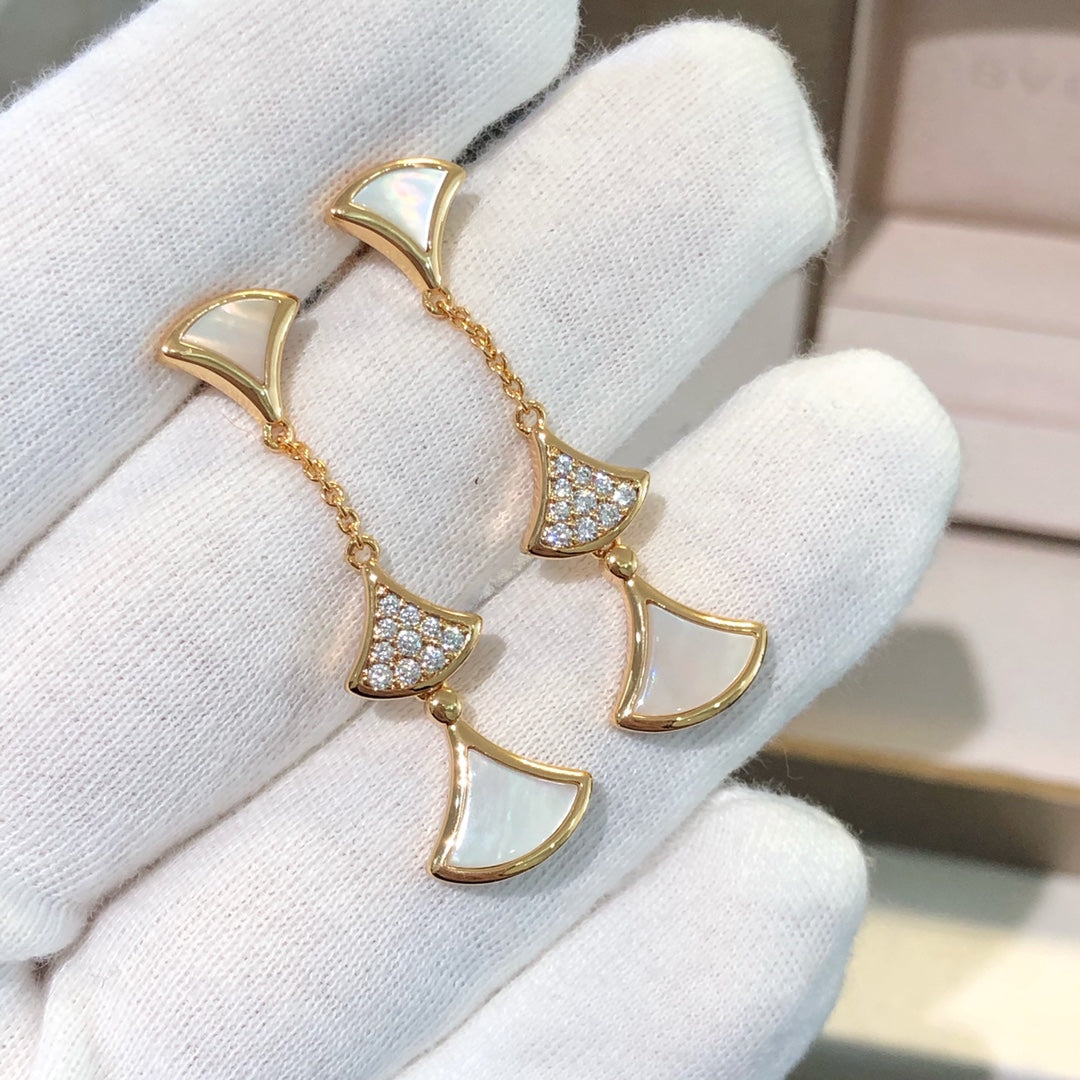 [LORA]DREAM EARRINGS 3 MOTIFS DIAMOND MOP PINK GOLD