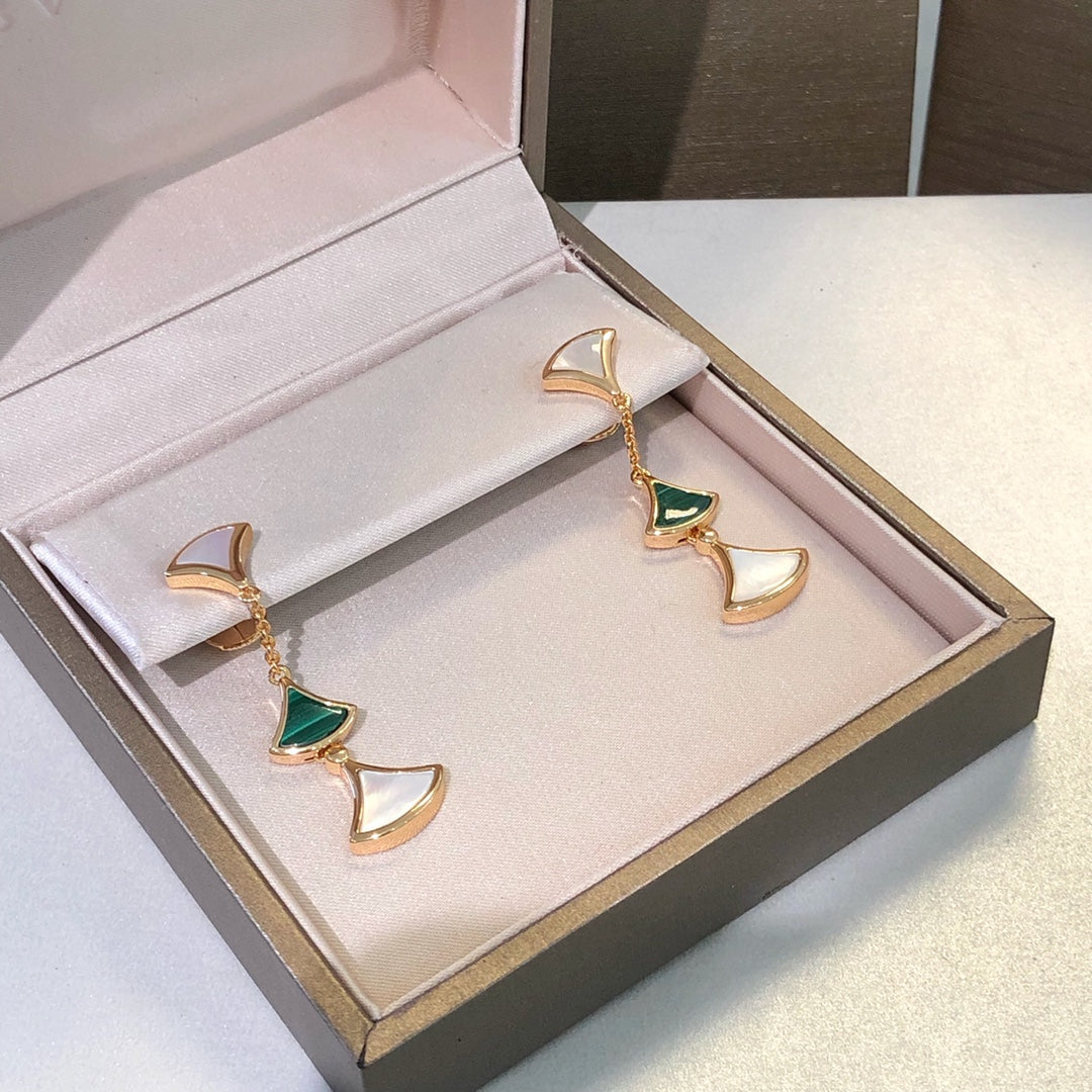 [LORA]DREAM EARRINGS 3 MOTIFS MALACHITE MOP PINK GOLD