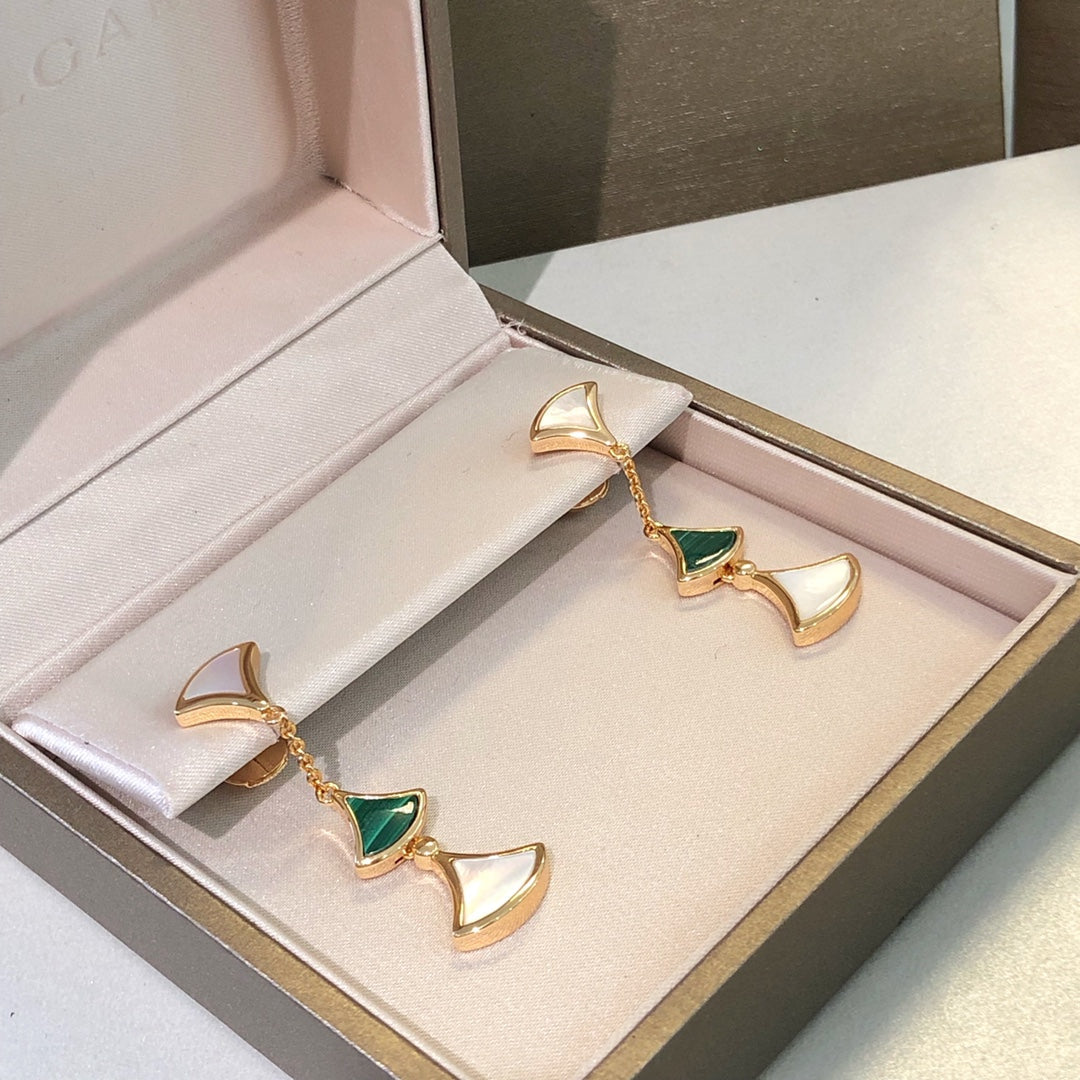 [LORA]DREAM EARRINGS 3 MOTIFS MALACHITE MOP PINK GOLD