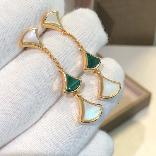 [LORA]DREAM EARRINGS 3 MOTIFS MALACHITE MOP PINK GOLD