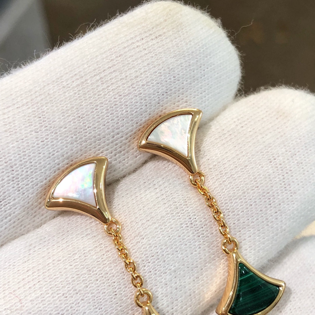 [LORA]DREAM EARRINGS 3 MOTIFS MALACHITE MOP PINK GOLD