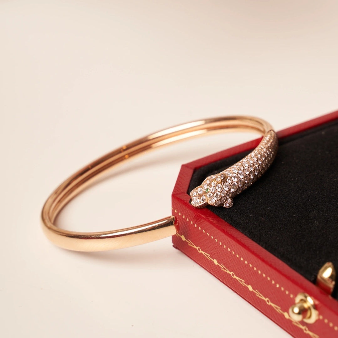 [LORA]PANTHERE ROSE GOLD DIAMOND OPEN BRACELET