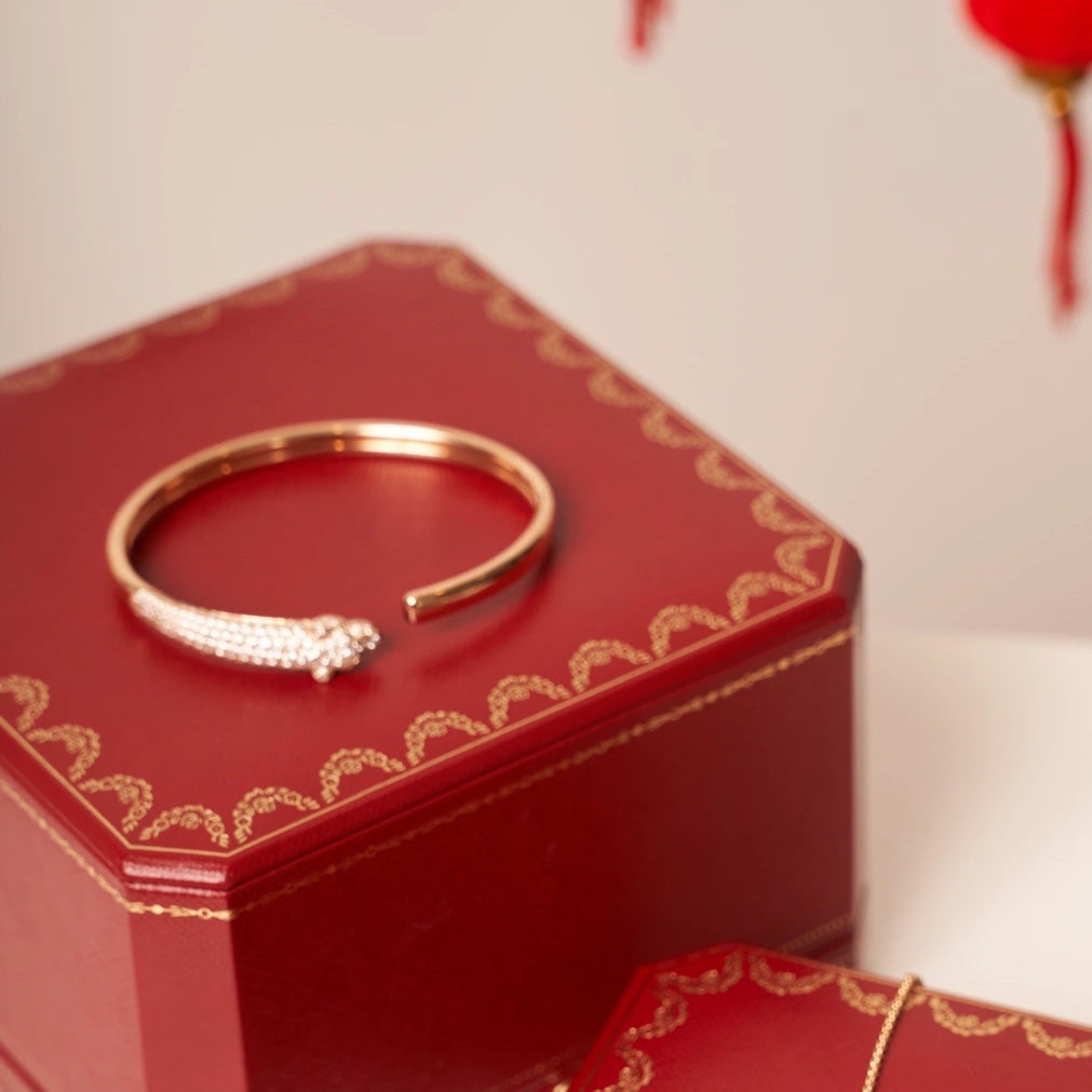 [LORA]PANTHERE ROSE GOLD DIAMOND OPEN BRACELET