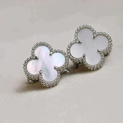 [LORA]CLOVER MEDIUM 1 MOTIFS  WHITE MOP EARRINGS SILVER
