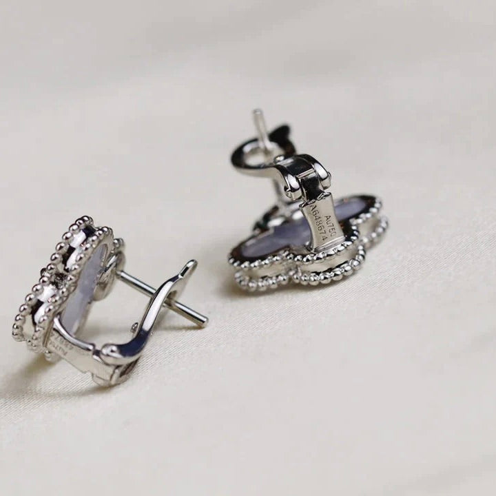 [LORA]CLOVER MEDIUM 1 MOTIFS  WHITE MOP EARRINGS SILVER