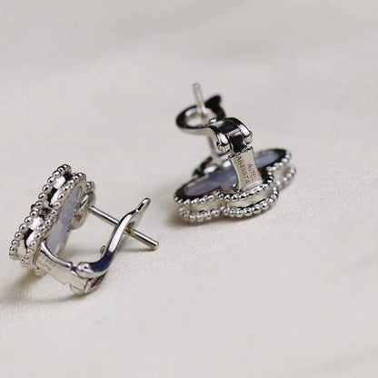 [LORA]CLOVER MEDIUM 1 MOTIFS  WHITE MOP EARRINGS SILVER