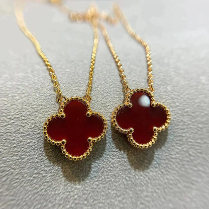 [LORA]CLOVER 15MM CARNELIAN SINGLE FLOWER NECKLACE