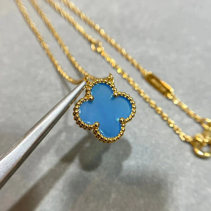 [LORA]CLOVER 15MM BLUE AGATE NECKLACE