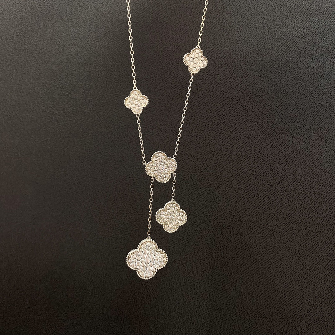 [Lora]CLOVER 5 MOTIFS SILVER DIAMONDS NECKLACE