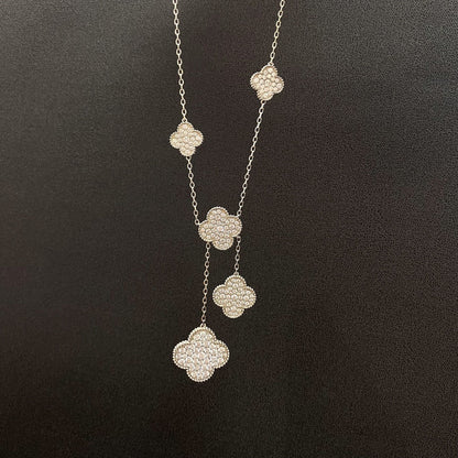 [Lora]CLOVER 5 MOTIFS SILVER DIAMONDS NECKLACE