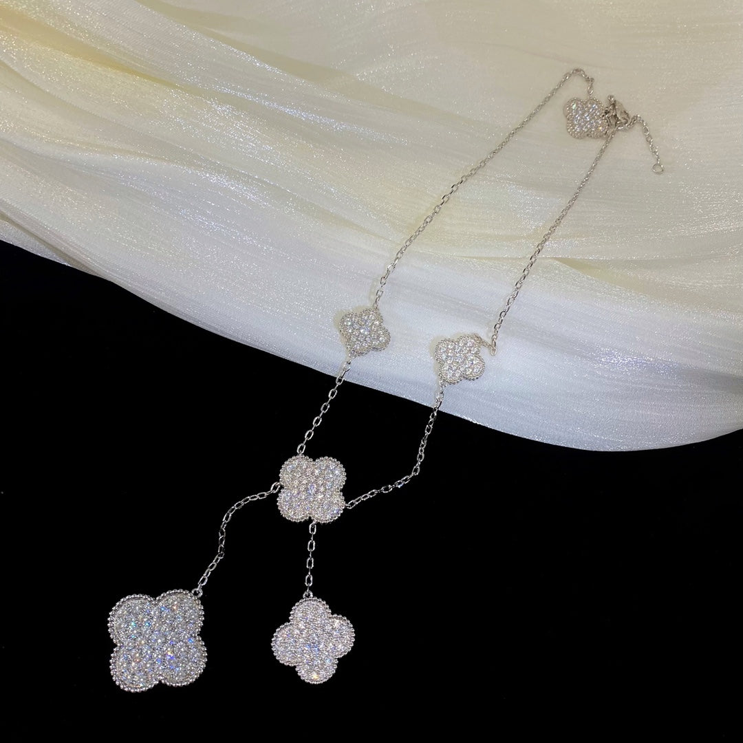 [Lora]CLOVER 5 MOTIFS SILVER DIAMONDS NECKLACE