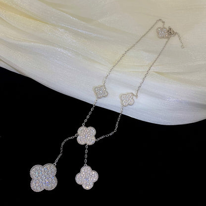 [Lora]CLOVER 5 MOTIFS SILVER DIAMONDS NECKLACE