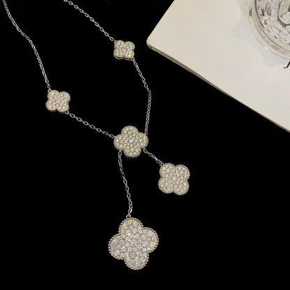 [LORA]CLOVER 5 MOTIFS SILVER DIAMONDS NECKLACE