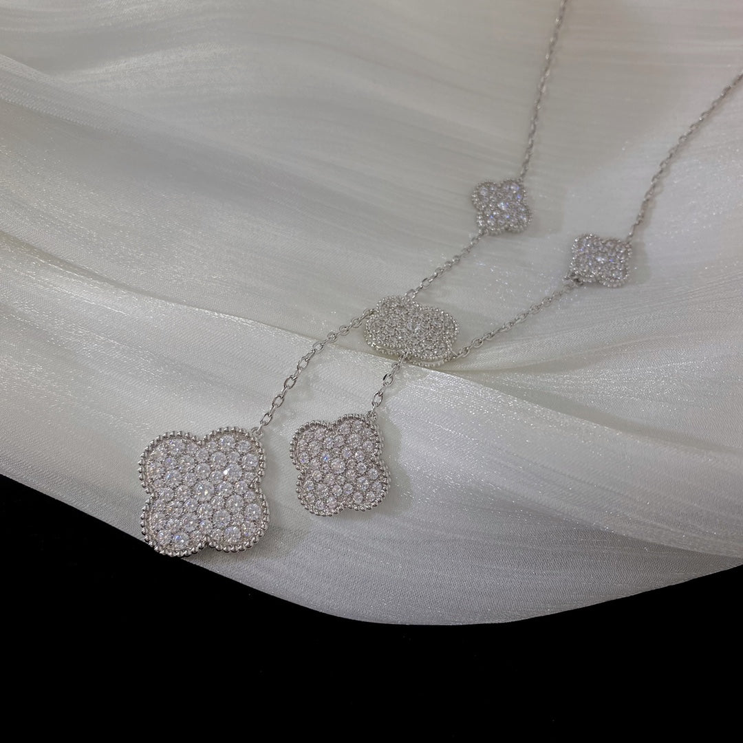 [LORA]CLOVER 5 MOTIFS SILVER DIAMONDS NECKLACE