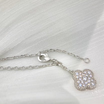 [Lora]CLOVER 5 MOTIFS SILVER DIAMONDS NECKLACE