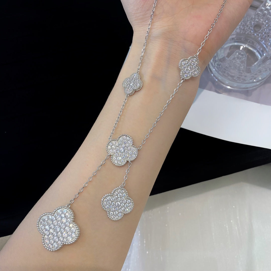 [Lora]CLOVER 5 MOTIFS SILVER DIAMONDS NECKLACE