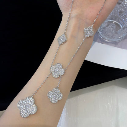 [Lora]CLOVER 5 MOTIFS SILVER DIAMONDS NECKLACE