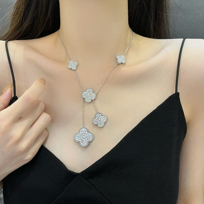 [Lora]CLOVER 5 MOTIFS SILVER DIAMONDS NECKLACE