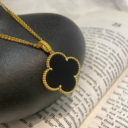 [Lora]CLOVER 25MM NECKLACE GOLD ONYX