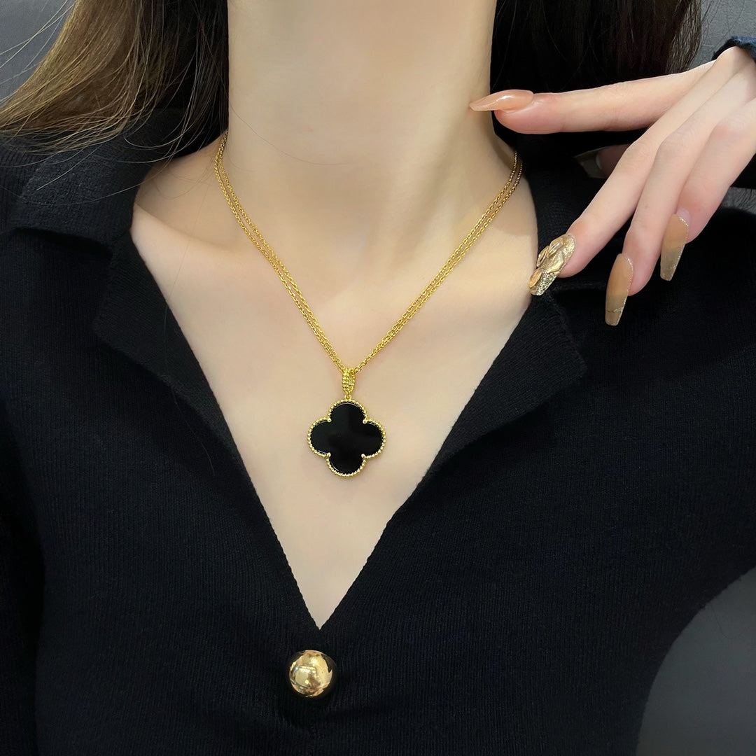 [Lora]CLOVER 25MM NECKLACE GOLD ONYX
